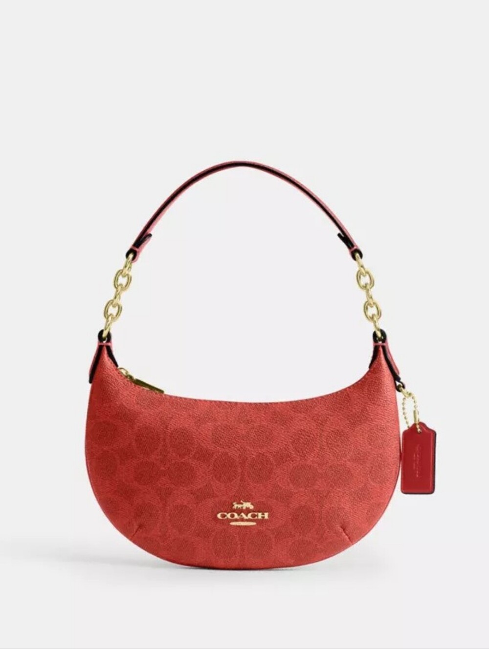 NWT! Coach Mini Payton Bag In Signature Canvas with Gold/Crimson #CEL06